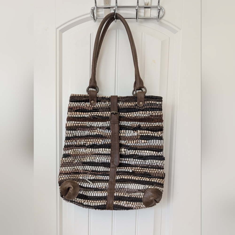 Chindi Rug Bag Tote In Brown Metallic